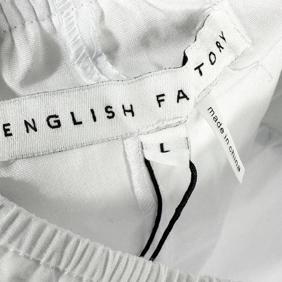 English Factory Mixed Media Puff Sleeve Back Bow Dress Size Large White - Picture 8 of 12